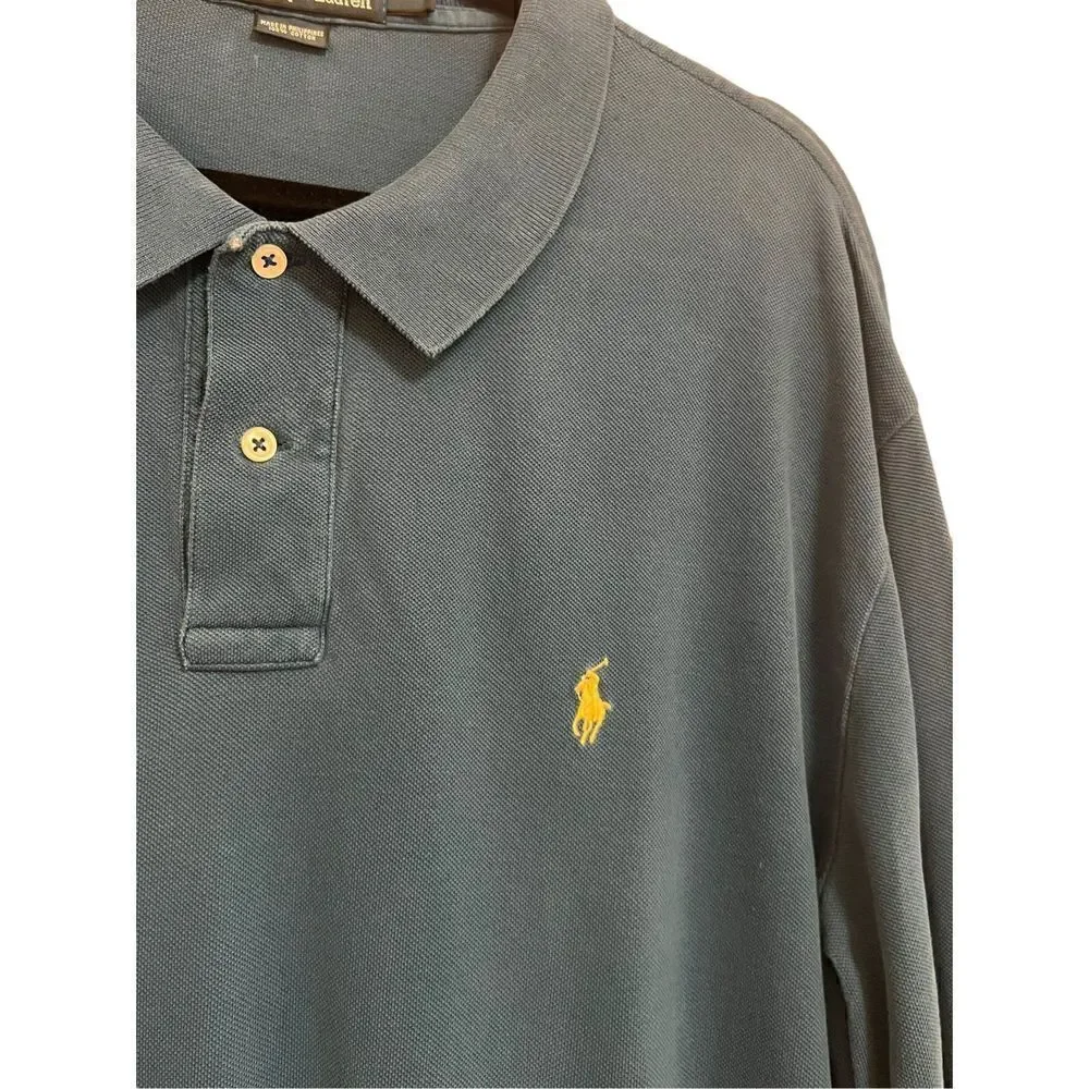 Vintage‎ Polo Ralph Lauren Men’s XXL Long Sleeve Collared Shirt Navy Knit Pony